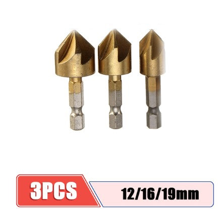 Dirt Racing Counter Sink Drill Bit Set 1/4'' Hex Shank Hss 5 Flute 6mm-19mm 3pcs