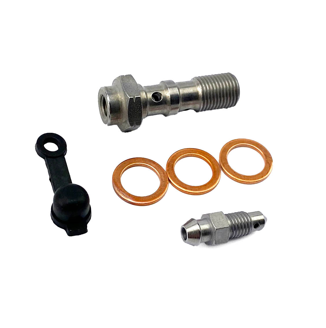 FIR Twin Banjo Bolt M10x1.25 S Steel, Banjo Bolt with Bleed Nipple, / 993-32bnz1