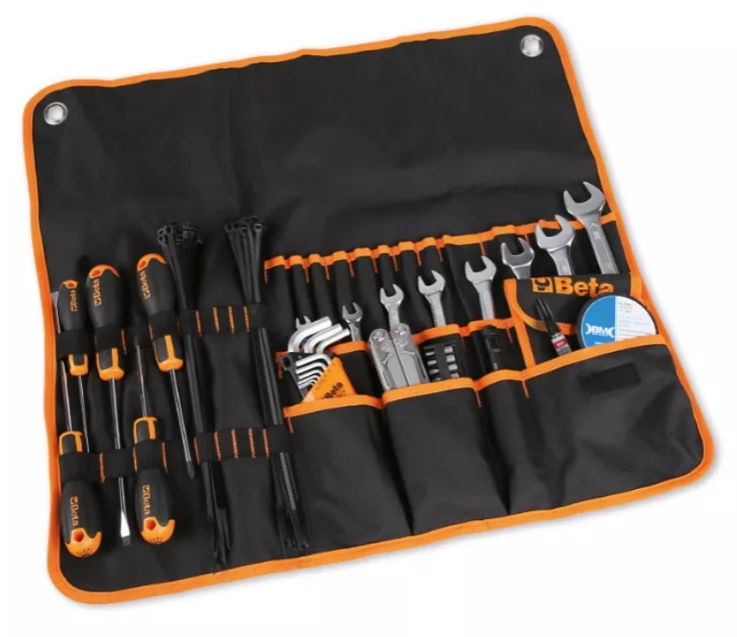 Beta Tools Motorcycle Travel Tool Kit 27-Piece Roll-Up Set with Multifunction Tool and LED Torch - Beta 2002/B27 SBK