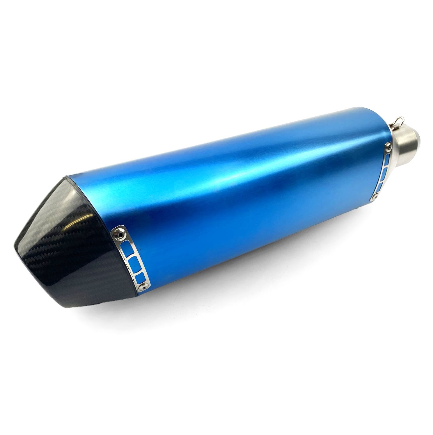Dirt Racing UNIVERSAL 4-STROKE EXHAUST MUFFLER 51mm ID BORE ALUMINIUM BLUE CARBON CAP