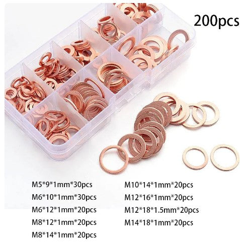 Dirt Racing Copper Washer Kit 200pcs, M8 M10 M12 M14 Size (included 9 Types)