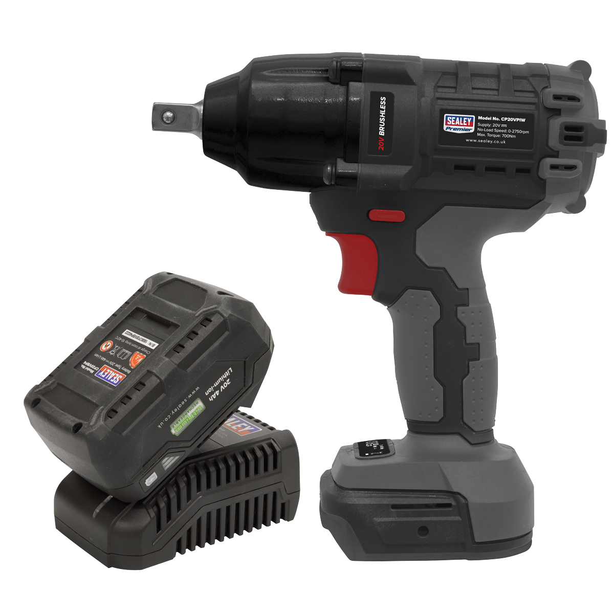 SEALEY 20v 1/2 Impact Driver Ratchet Gun Kit, 4ah Lithium Battery, Brushless 700nm SV20