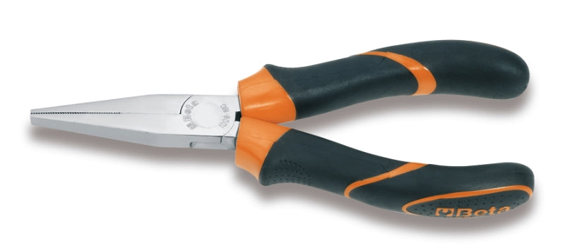 Beta Tools Long Flat Knurled Nose Pliers Bi-Material Handles 160mm - Beta Tools 1008BM 160
