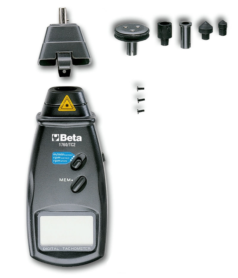 Beta Tools Combination Contact/Non-Contact Digital Tachometer 2.5-99,999 RPM 230mm - Beta Tools 1760/TC2