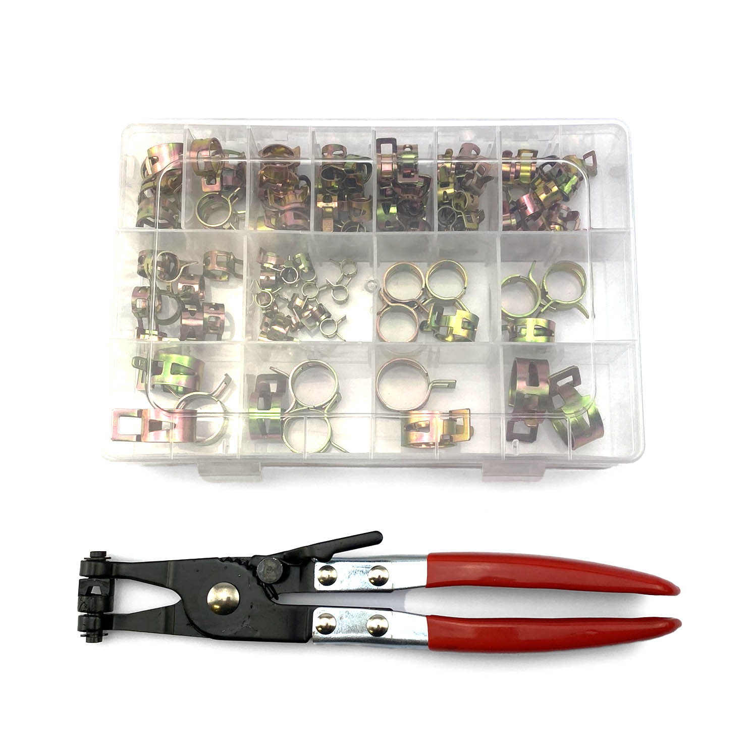 FIR 115pcs Spring Hose Fuel Line Band Clamp Clips Kit with Tool 6mm-22mm