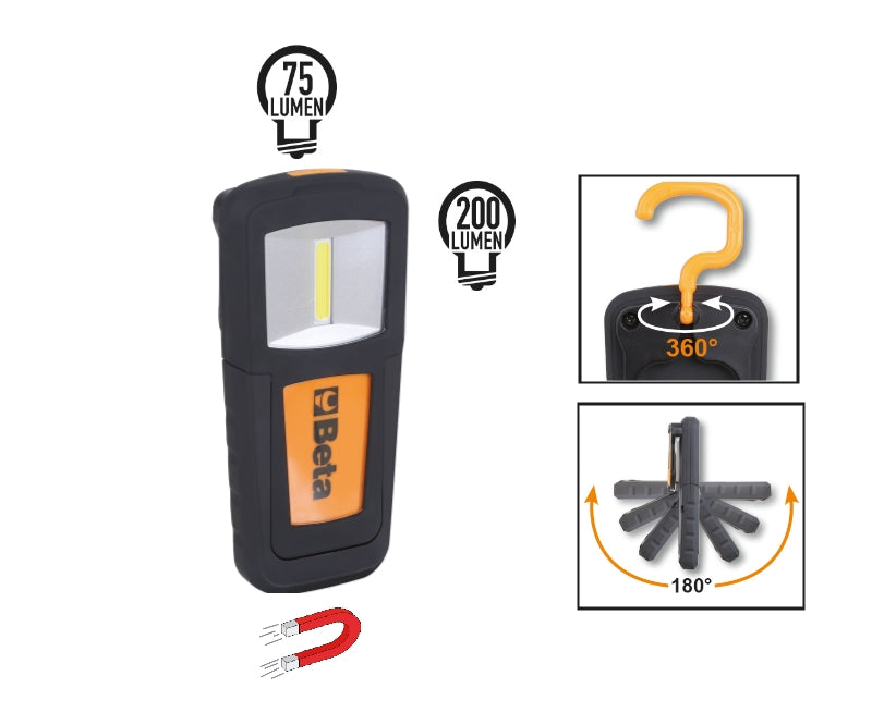 Beta Tools Compact Rechargeable Inspection Lamp Ultra-Bright LEDs 100-200 Lumens Spot 75 Lumens - Beta Tools 1838COB
