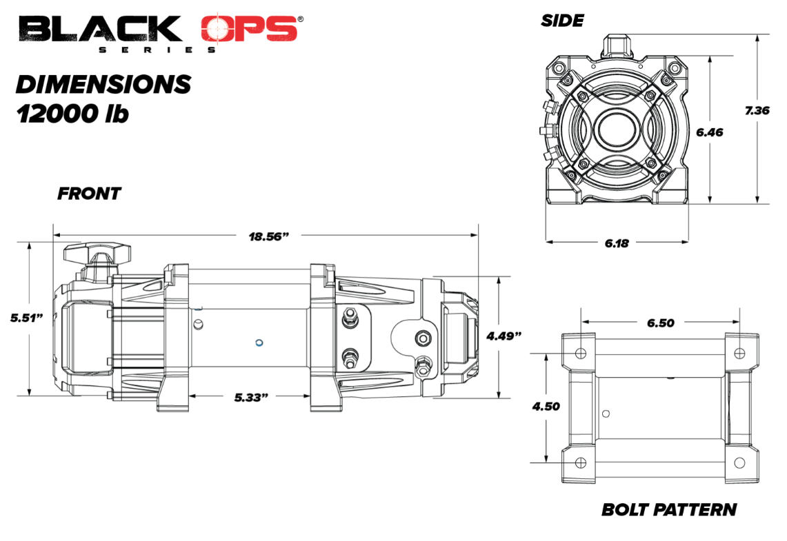 SuperATV 12v Winch 5.5 Ton 5,500kg, ATV/UTV, Synthetic Rope, 4 Bolt, Superatv Wn-12000