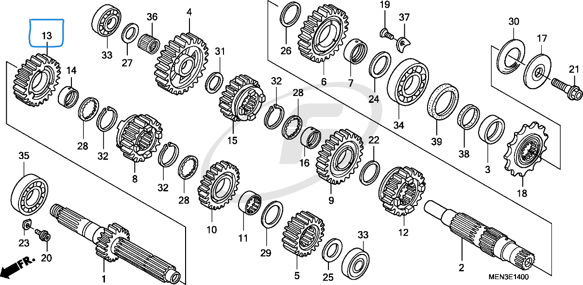 HONDA GEAR, MAINSHAFT FIFTH(22T) 23481MENA30, 2009 CRF450