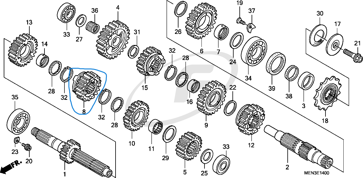 Honda, CRF450R9, 2009 GEAR, MAINSHAFT THIRD(17T) 23441MENA30