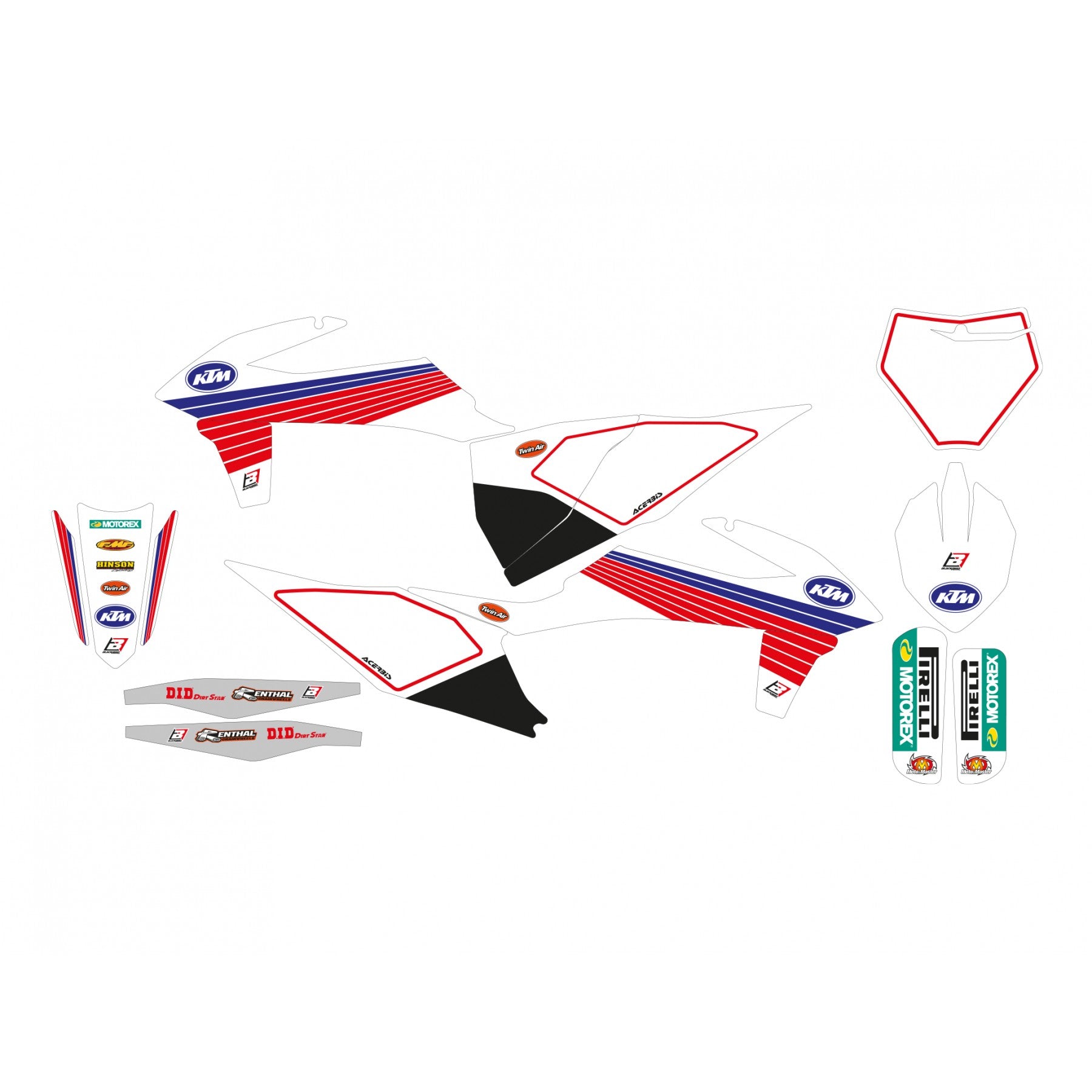 Blackbird Graphics 19-22 Sx/sxf 20-23 EXC, KTM Retro Red And Blue Blackbird Decal Kit, 2547aa/01