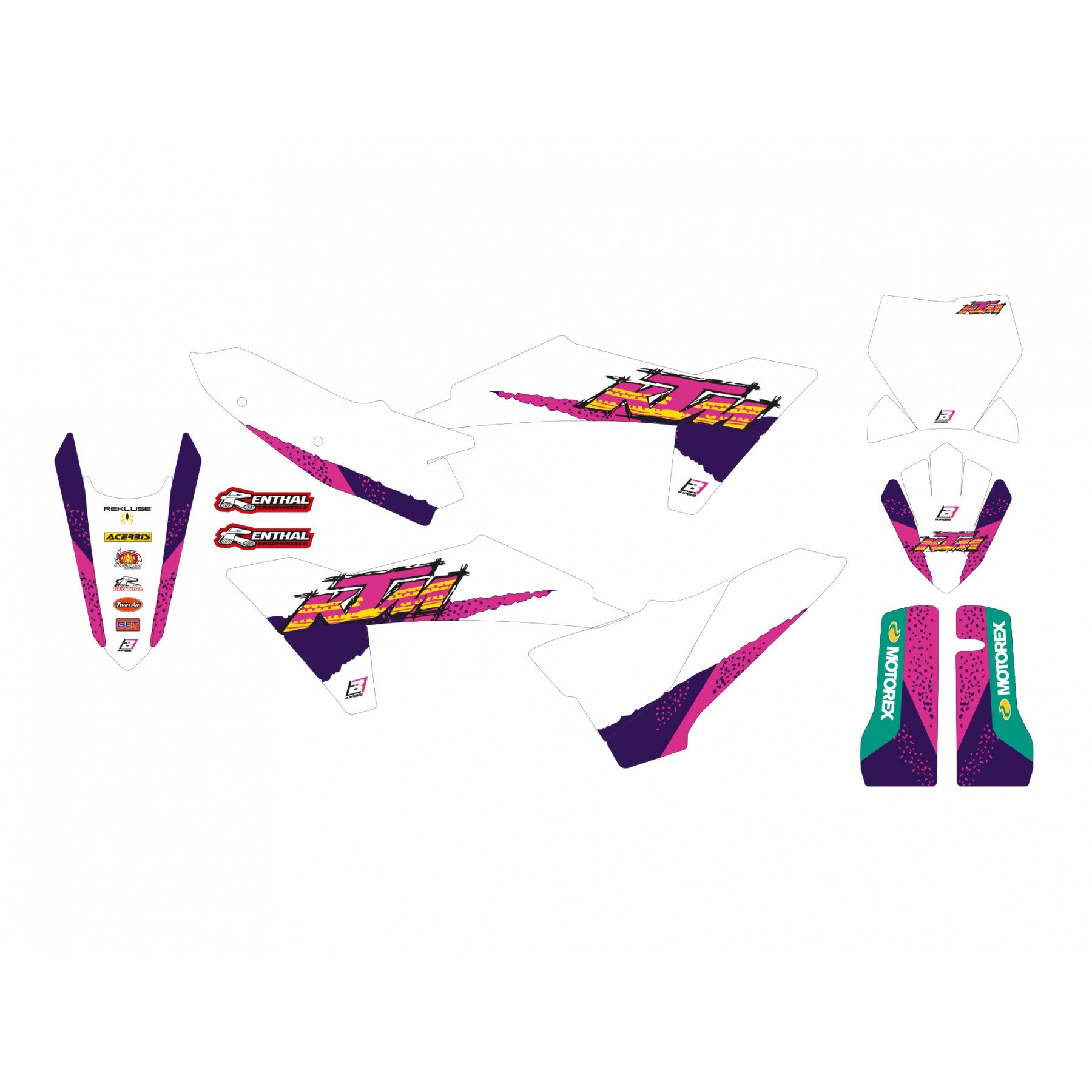 Blackbird Graphics 23-24 Sx/sxf 24-25 EXC, KTM Retro Purple And Pink Blackbird Decal Kit, 2548AA