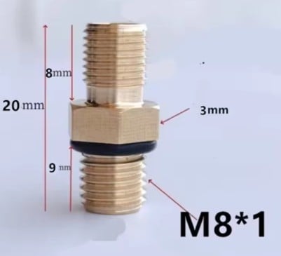FIR  Valve Schrader M8X1 Each 20mm Overall Length with O-RING Seal and Valve Core