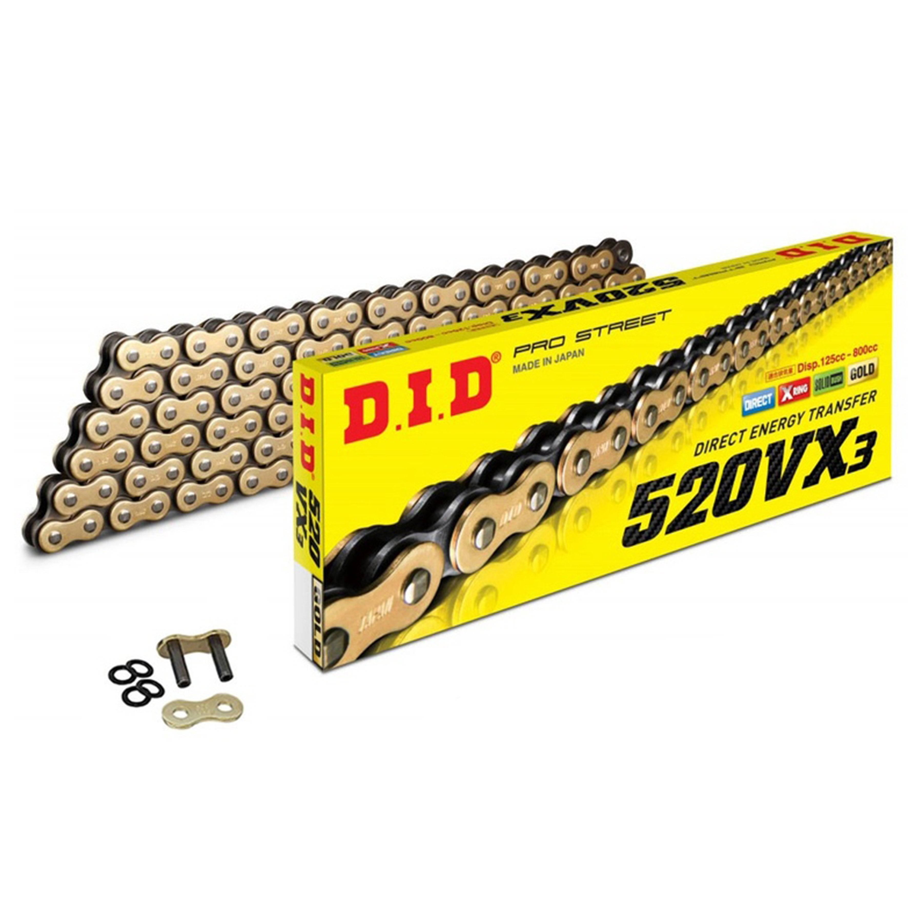 D.I.D Chain Did 520vx3 Gb 140l X-ring (dj), Chain Gold & Black Links, Did520vxgb140