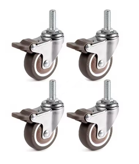 Dirt Racing 4PCS 2" M10 Soft Rubber Universal Wheel 360° Swivel All with Brakes