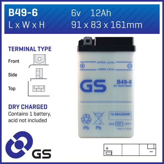 Battery GS B49-6-6V - Dry Cell, No Acid Pack