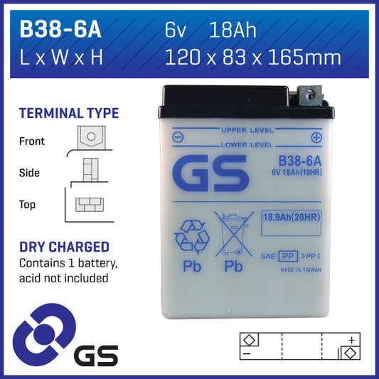 Battery GS B38-6A-6V - Dry Cell, No Acid Pack