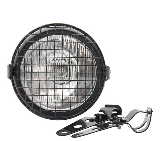 Dirt Racing Headlight Clear Cafe Racer Vintage Style with Grille and Mounting Bracket