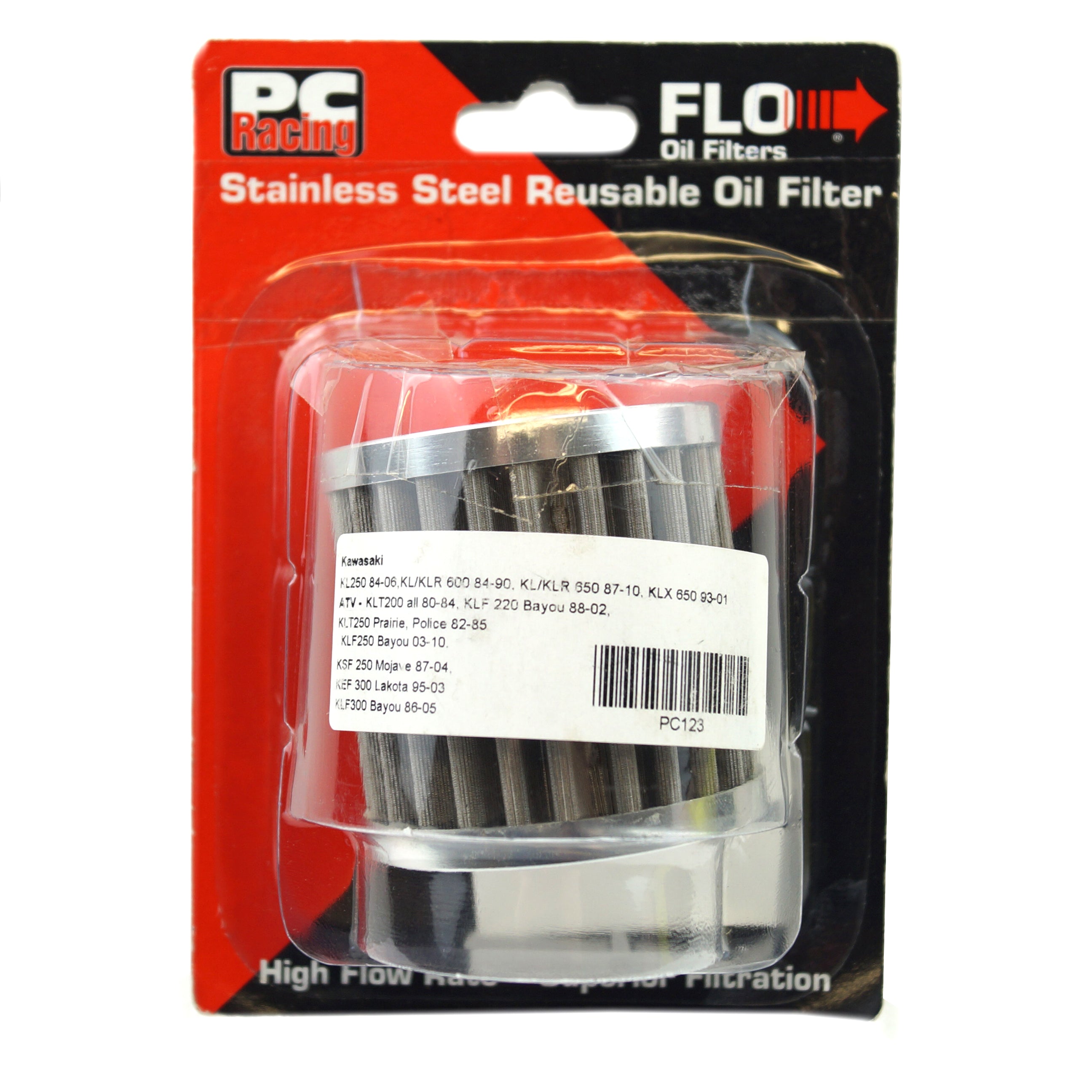 PC Racing Oil Filter Flo Reusable PC123, Pc Racing Usa Stainless Steel