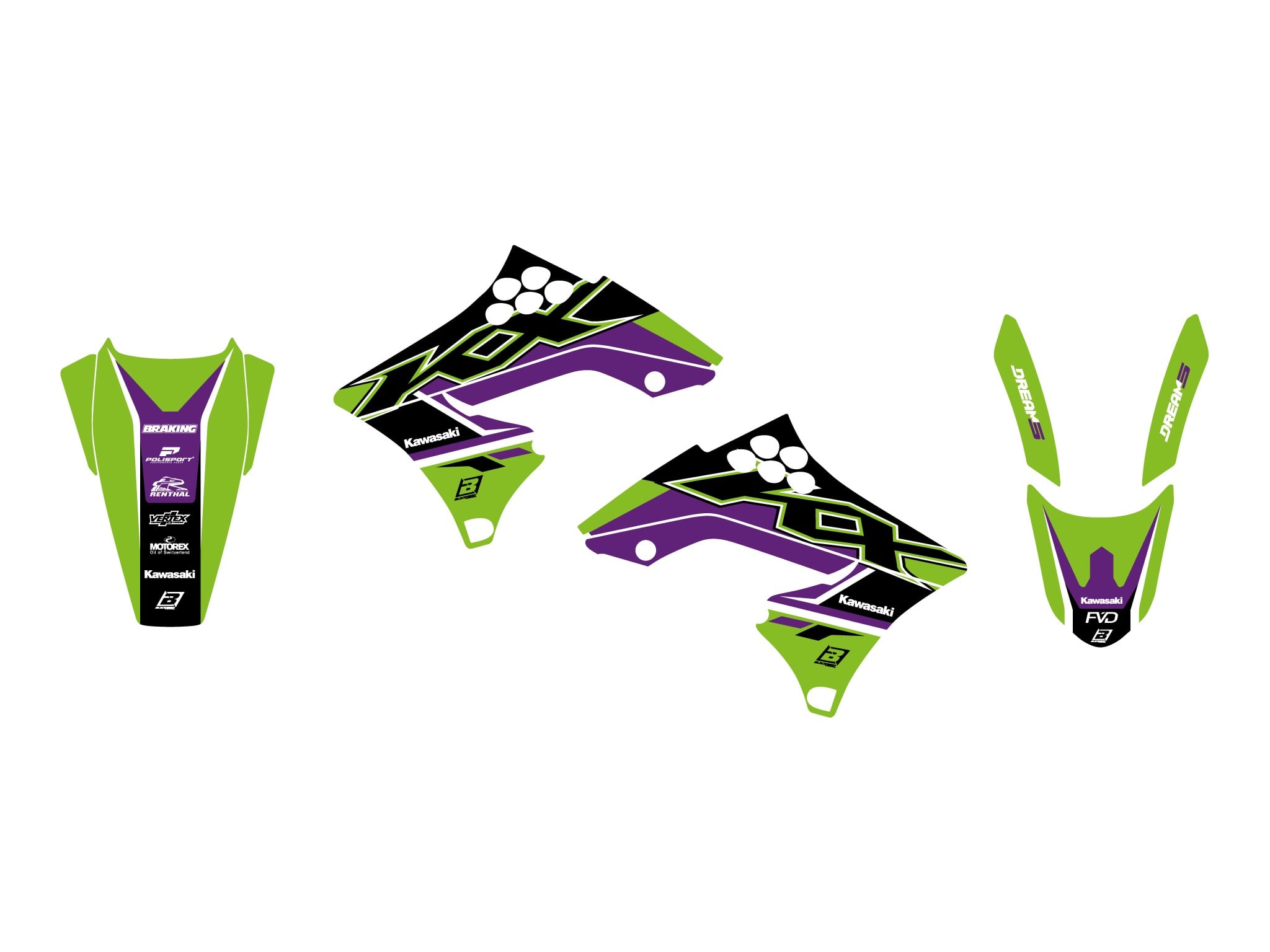 Blackbird Graphics 09-12 KXF250 Dream 5 Graphics, Blackbird Decal Kit 2418AB