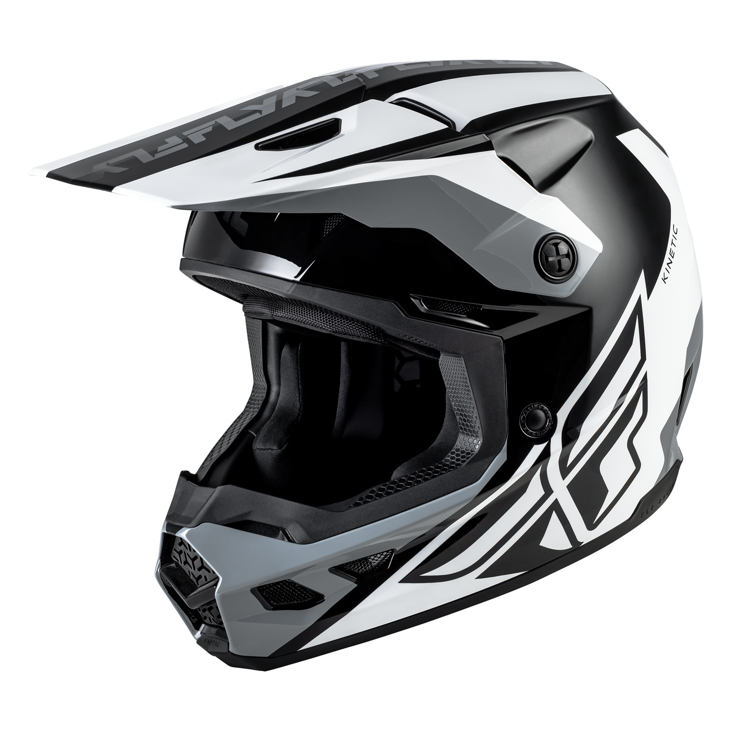 Fly Racing Kinetic Crest Helmet (Black/White/Grey), Size Large 600286BLK-L