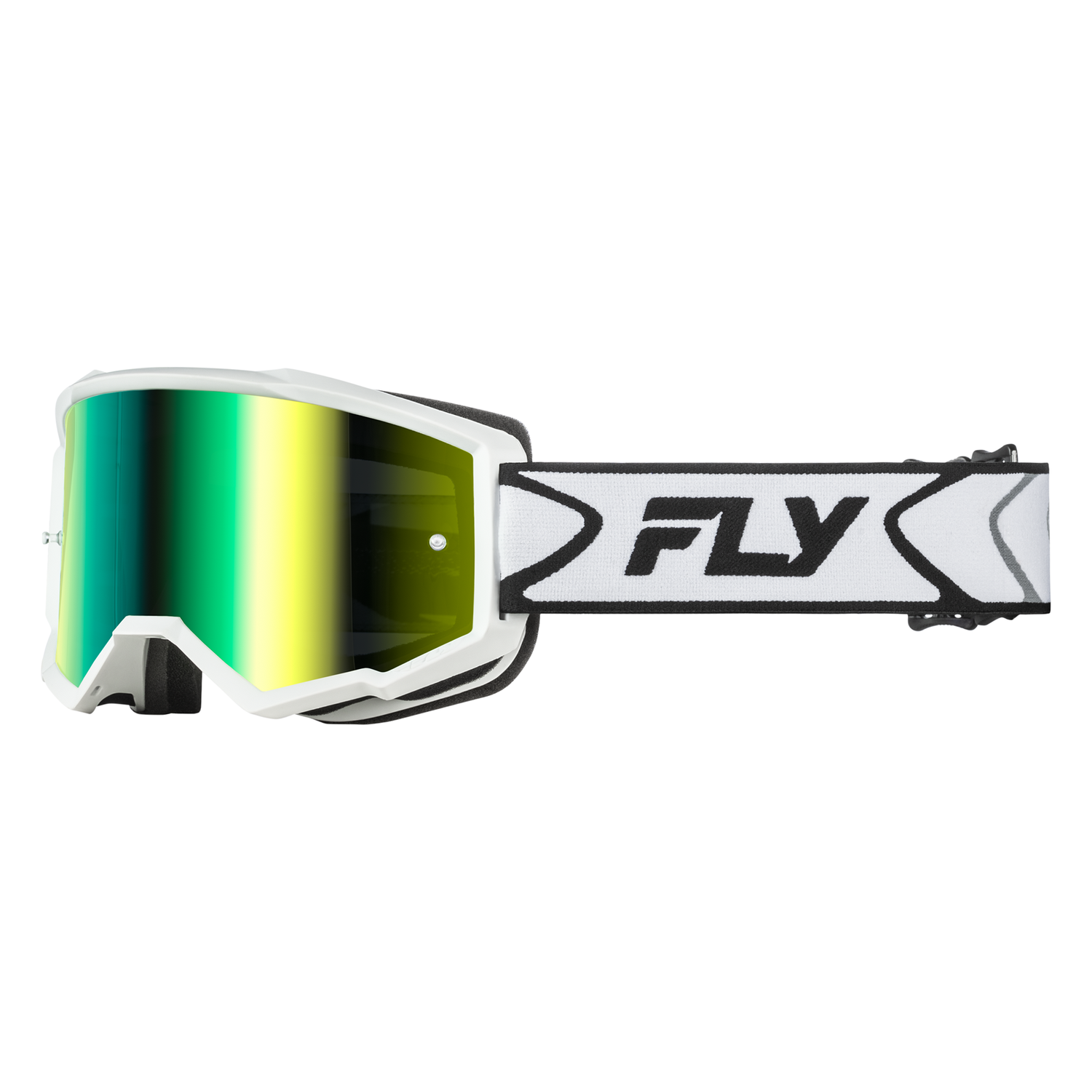 Fly Racing Zone Goggle (White/Black), Iridescent Green Mirror Lens 600329WHI