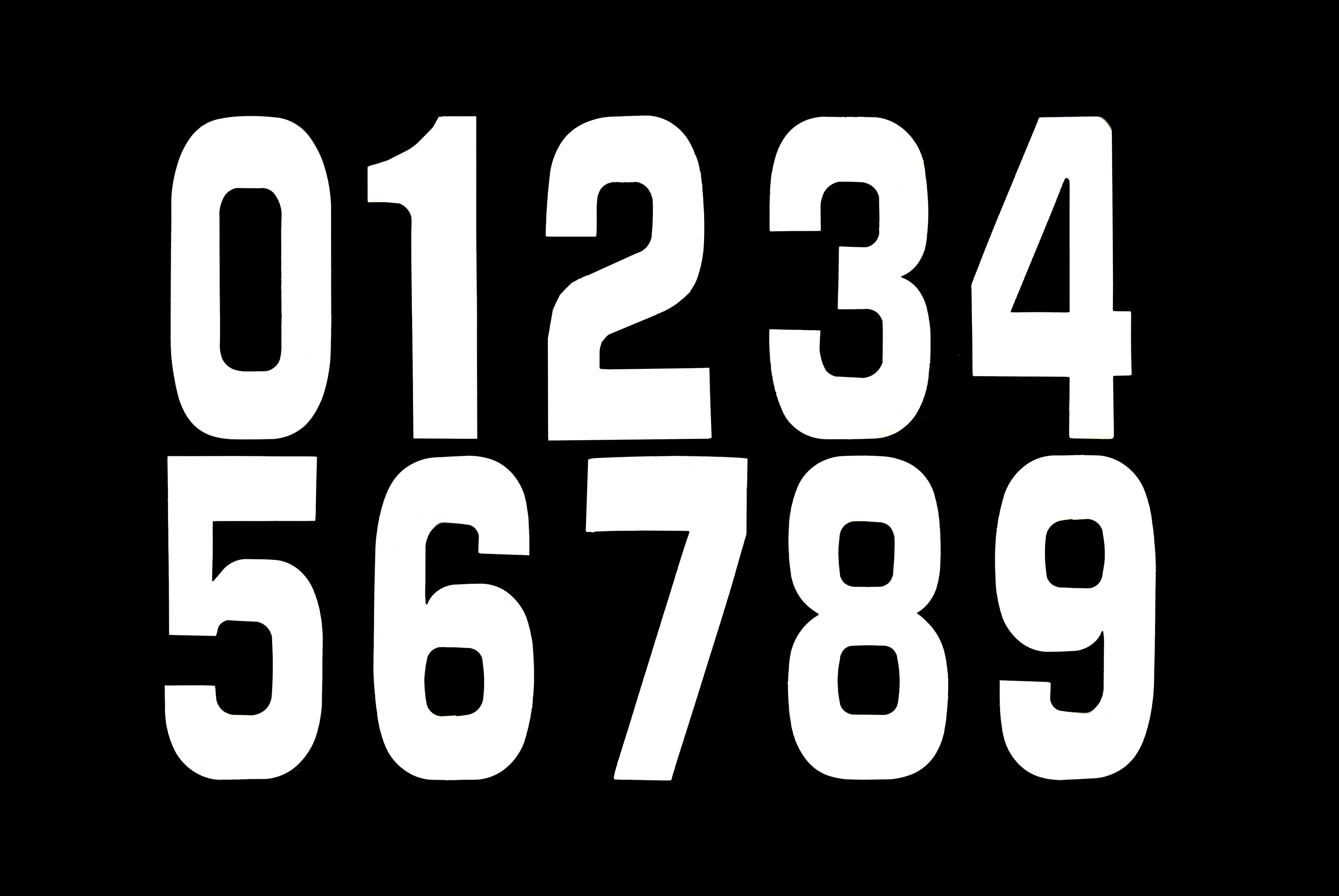 FIR Race Numbers - 0 1 2 3 4 5 6 7 8 9 - White, 10 of Each Number / 15cm 6 / Pack of 100