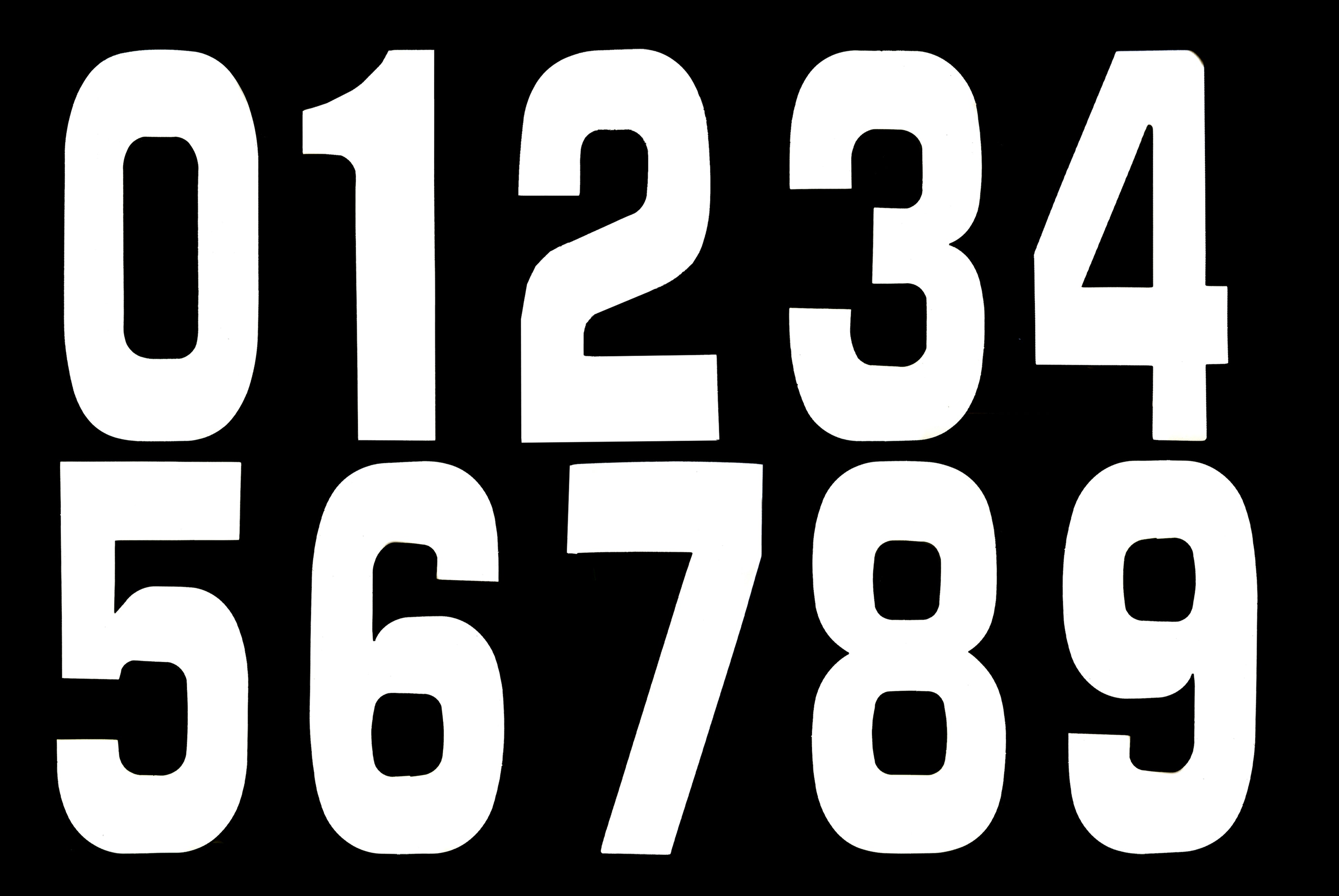 FIR 8 White Race Numbers 0-9, 10 of Each - Pack of 100