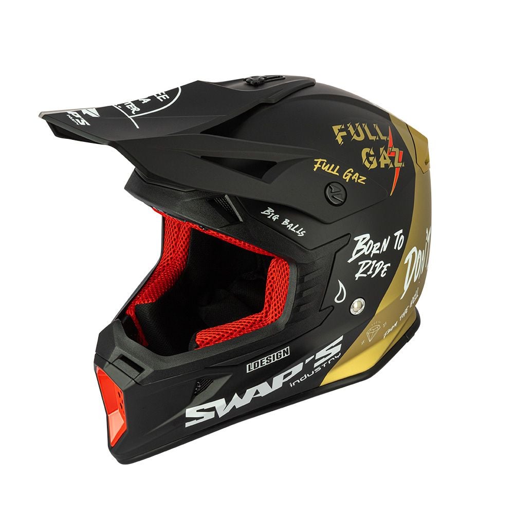 Swaps Motocross Helmet Swaps S818 - Matt Black Gold Full Gaz - Size Xl 61cm - 62cm