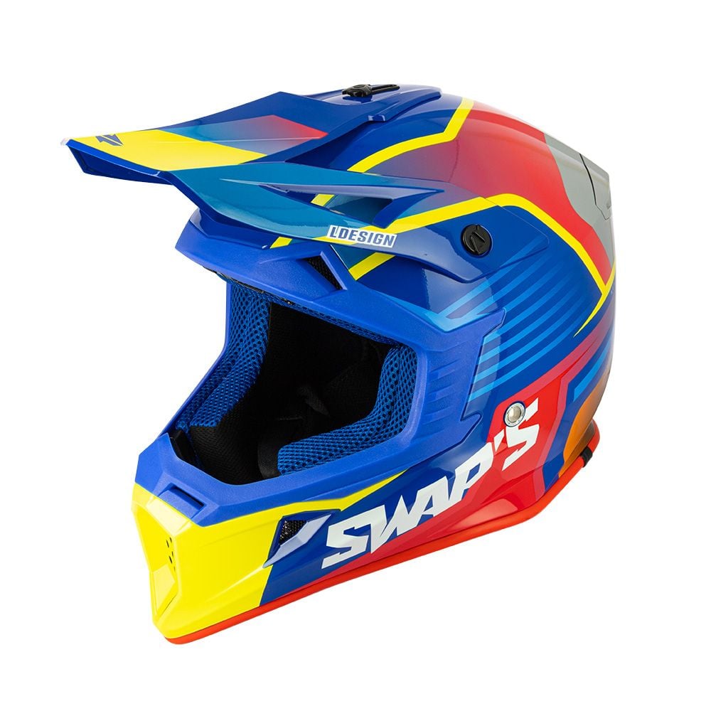 Swaps Motocross Helmet Swaps S818 - Shiny Blue Red Yellow - Size L 59cm - 60cm