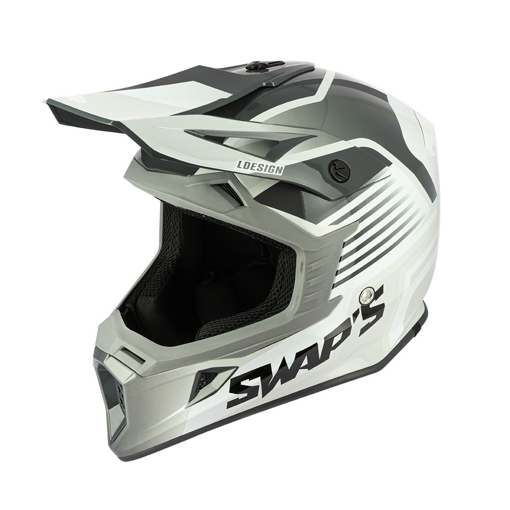 Swaps Motocross Helmet Swaps S818 - Shiny Grey White - Size S 55cm - 56cm