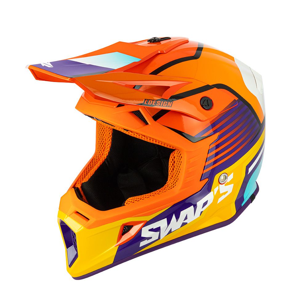 Swaps Motocross Helmet Swaps S818 - Shiny Orange Blue White - Size Xl 61cm - 62cm