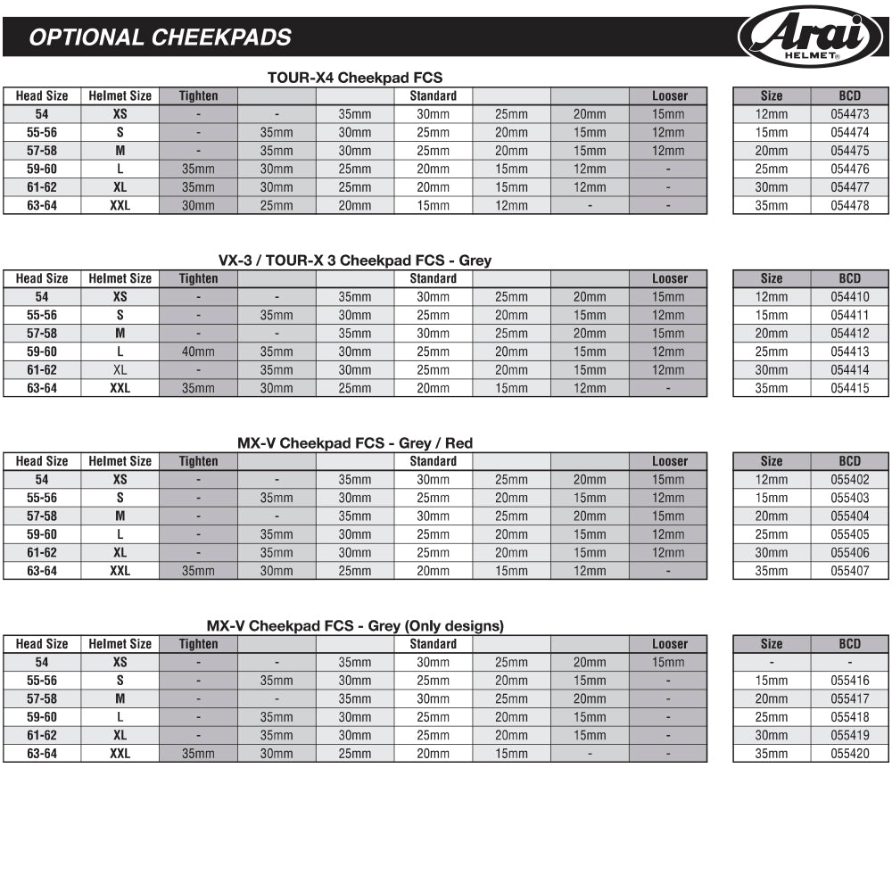 ARAI SPARE CHEEKPAD MX-V GREY  GREY