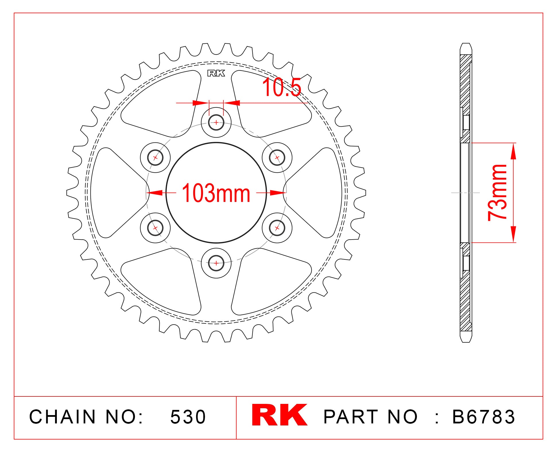 Sprocket Rear RK-B6783-43 (JTR-766-43 AFAM-50902) For 530 CHAIN
