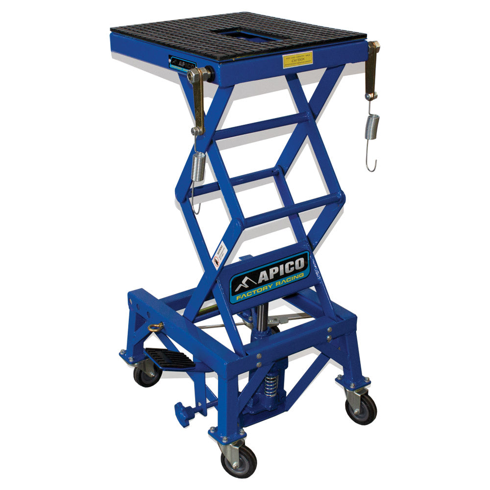 APICO HYDRAULIC SCISSOR LIFT BIKE STAND BLUE (WITH WHEELS)