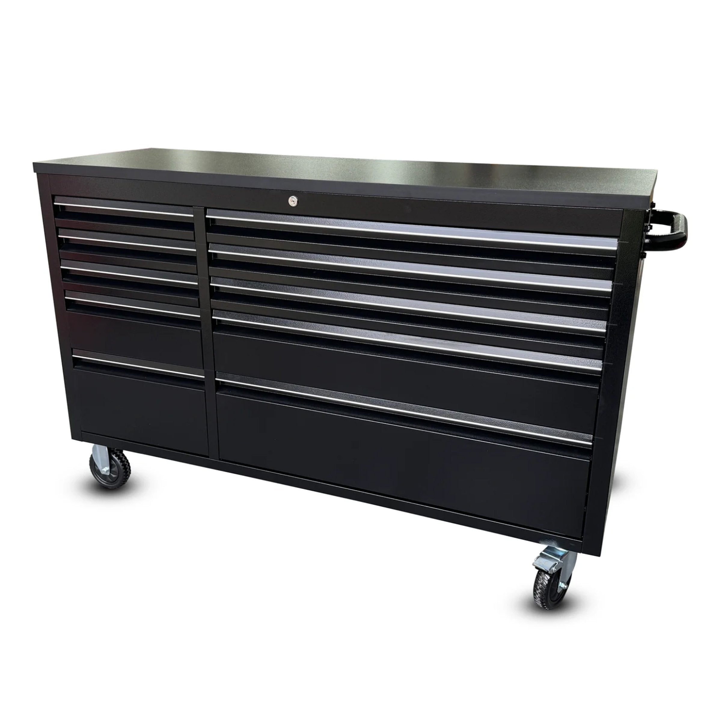 FIR 55 Powder Coated Black Steel Tool Chest Box 10 Drawers Solid Rubber Top