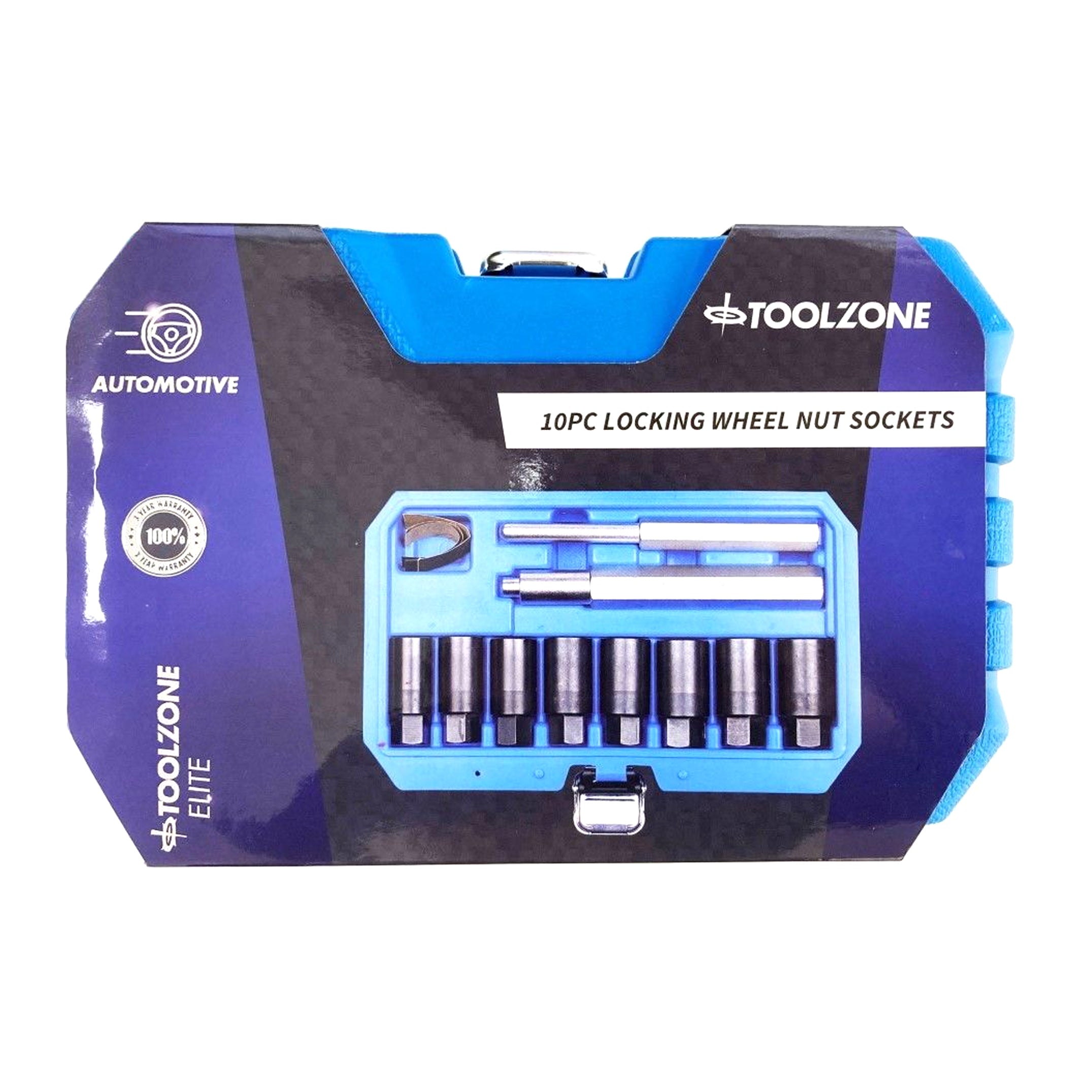 Toolzone Locking Wheel Nut Socket Set 10pc Slim Design - Toolzone Kdpau386