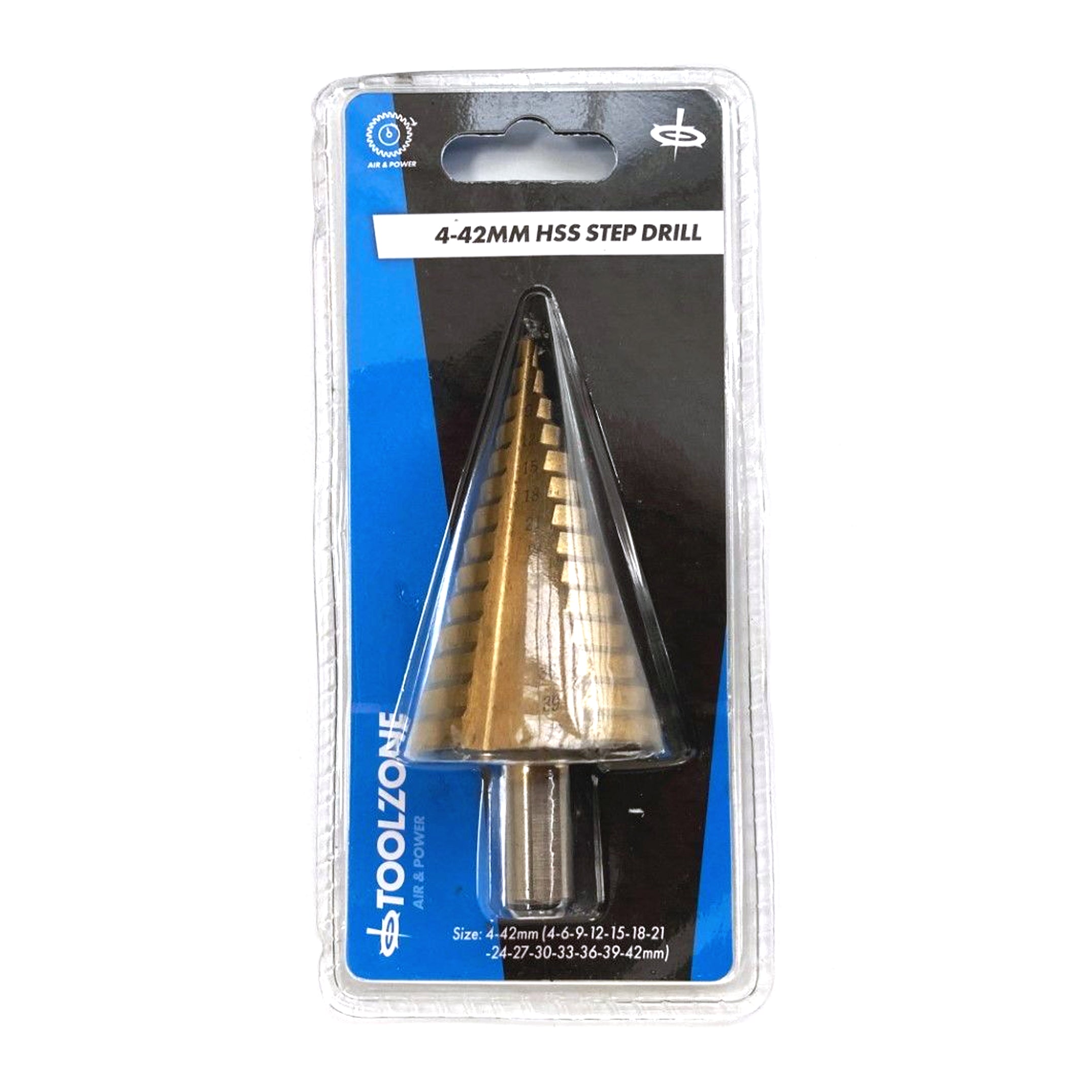 Toolzone Step Drill Hss 4-42mm 14 Steps 10mm Shank Titanium Coated - Toolzone Kdpdr037