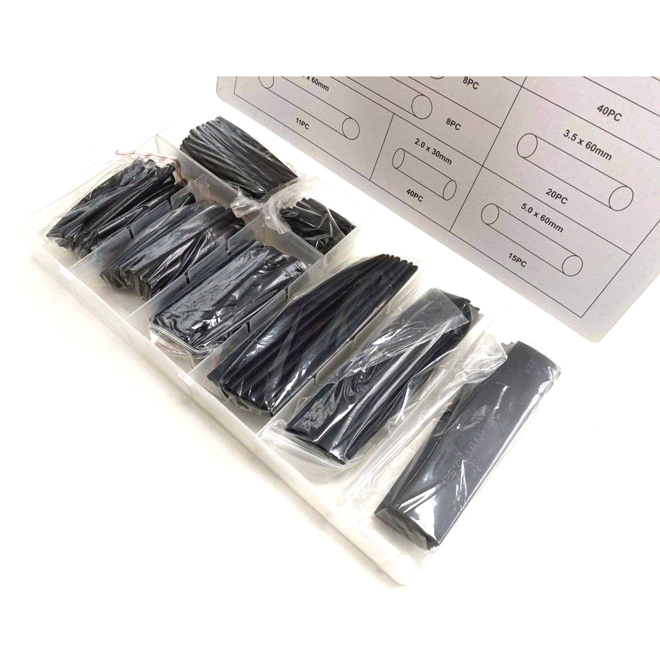 Toolzone Heat Shrink Tubing Assortment 150pc Black with Plastic Box - Toolzone Kdpel135