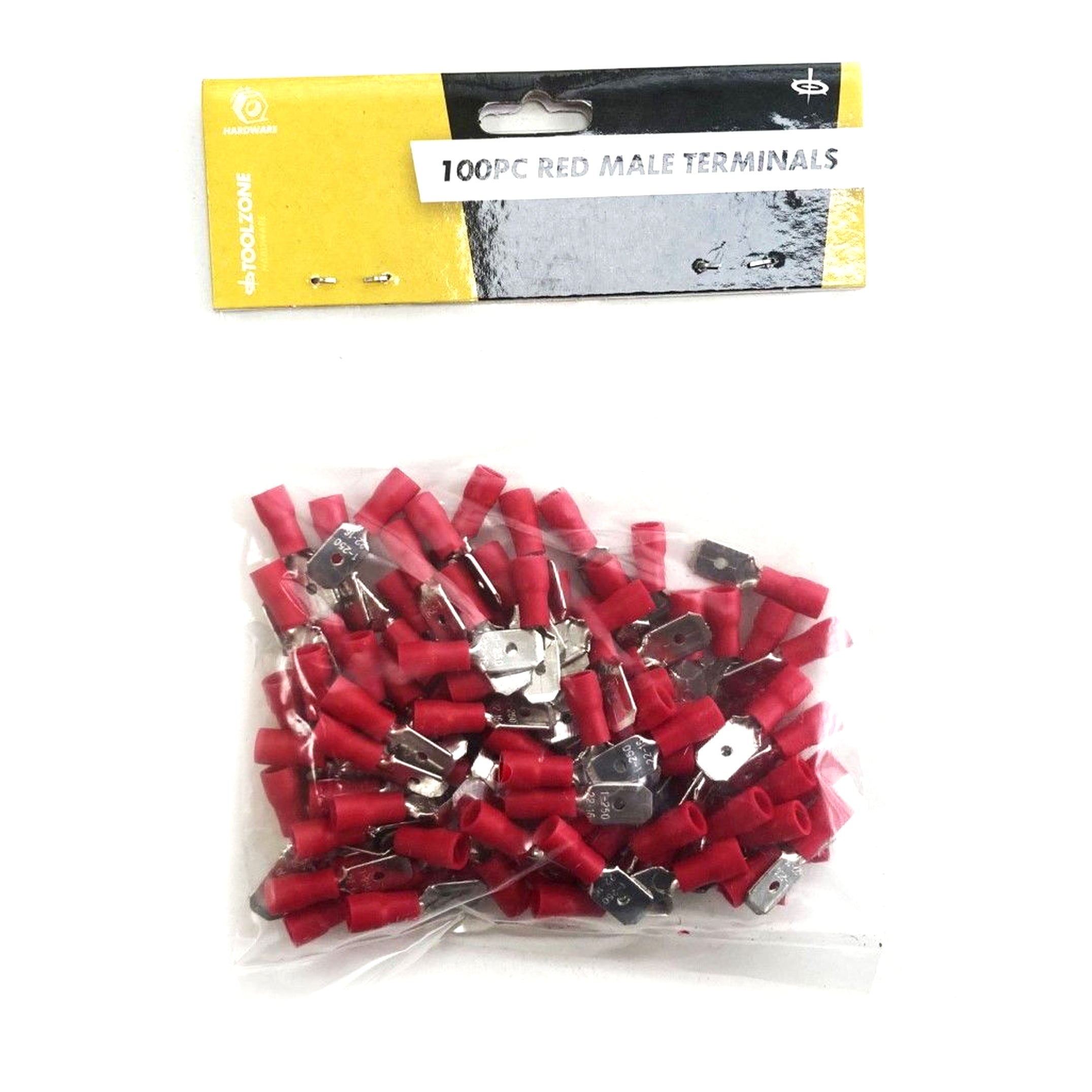 Toolzone Male Terminals 100pc Red Semi Insulated 22-16 Awg 6.3mm X 0.4mm - Toolzone Kdpel138