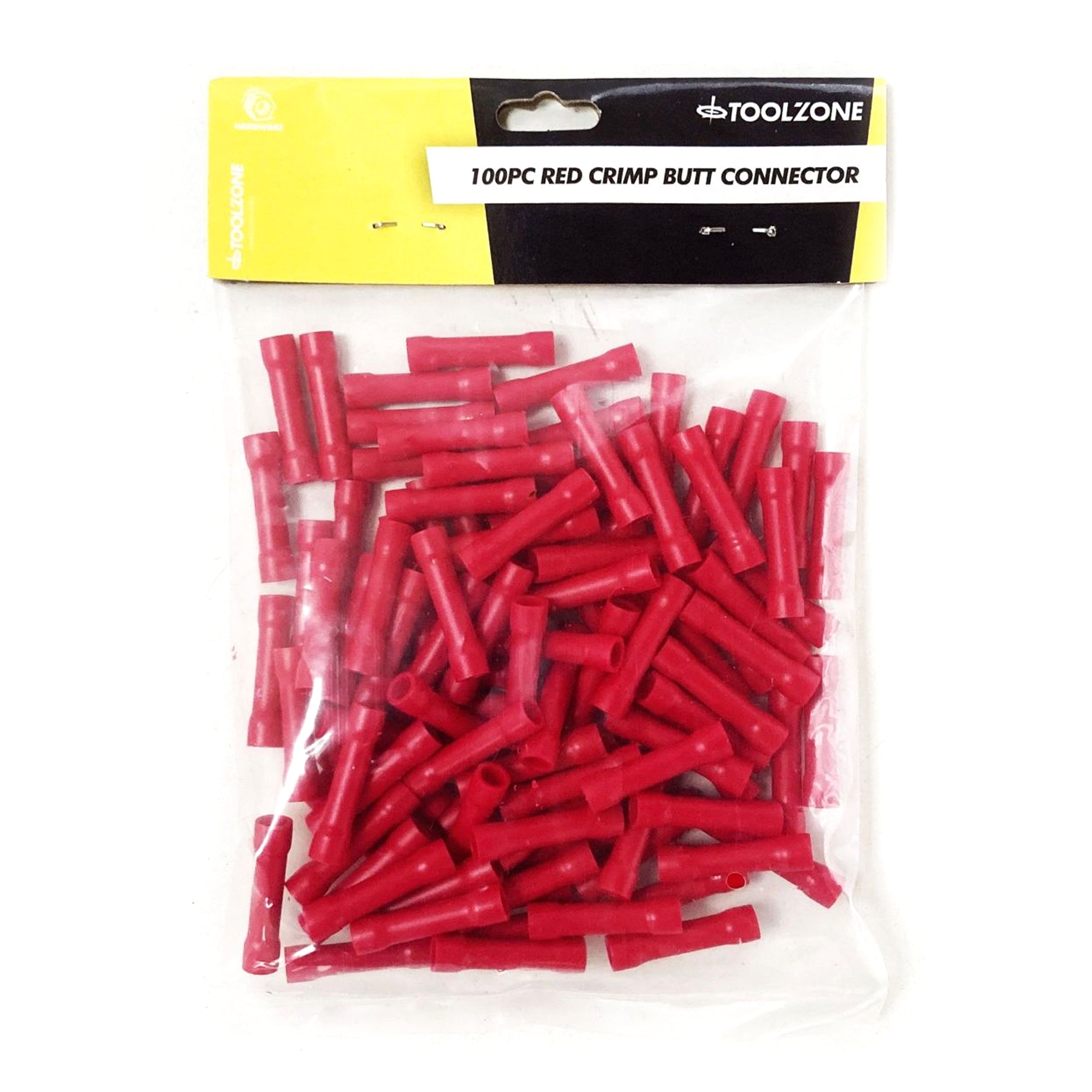 Toolzone Crimp Butt Connectors 100pc Red Insulated 0.5-1.5mm² - Toolzone Kdpel143