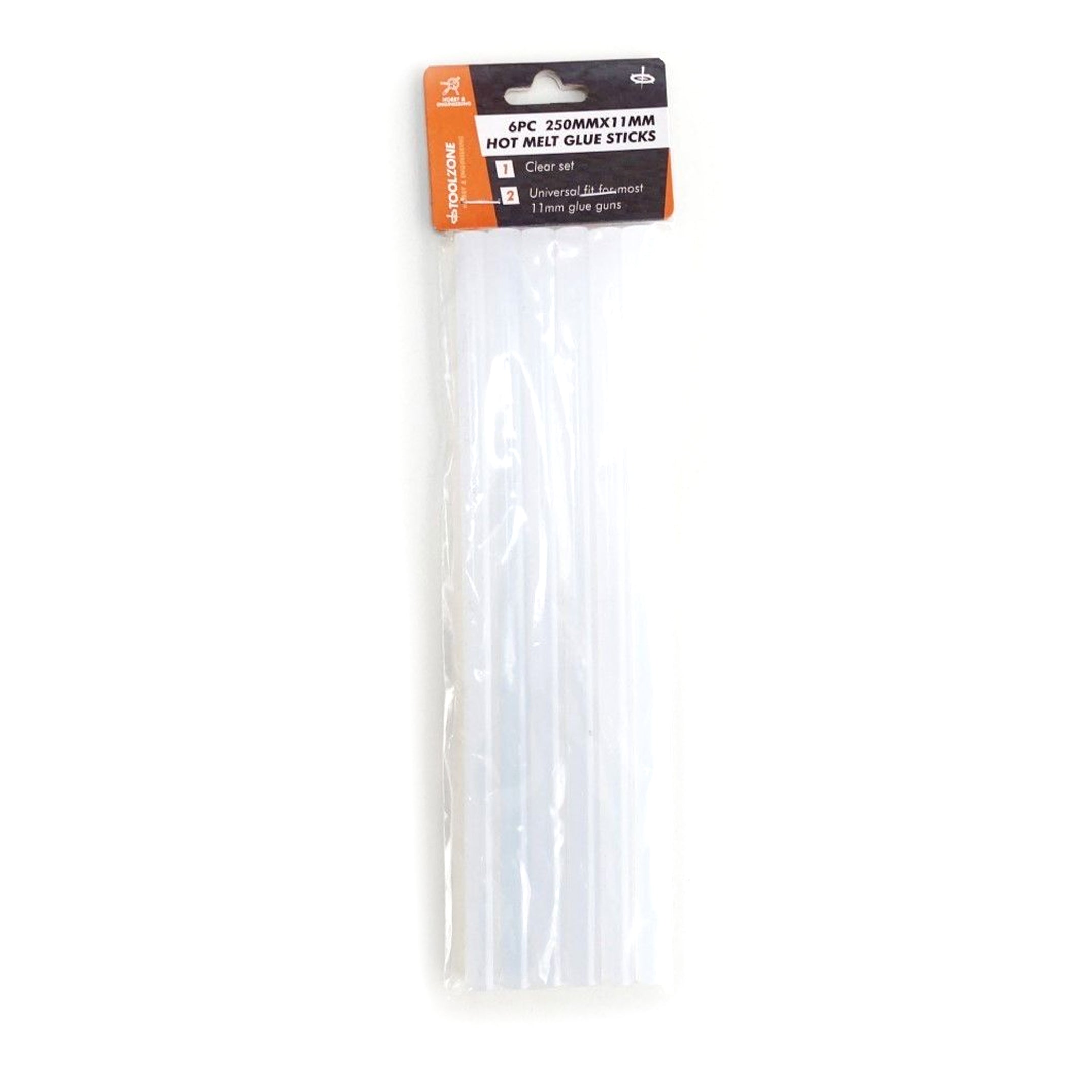 Toolzone Glue Sticks 6 Pieces 250 X 11mm for Hot Melt Glue Guns - Toolzone Kdpgg006