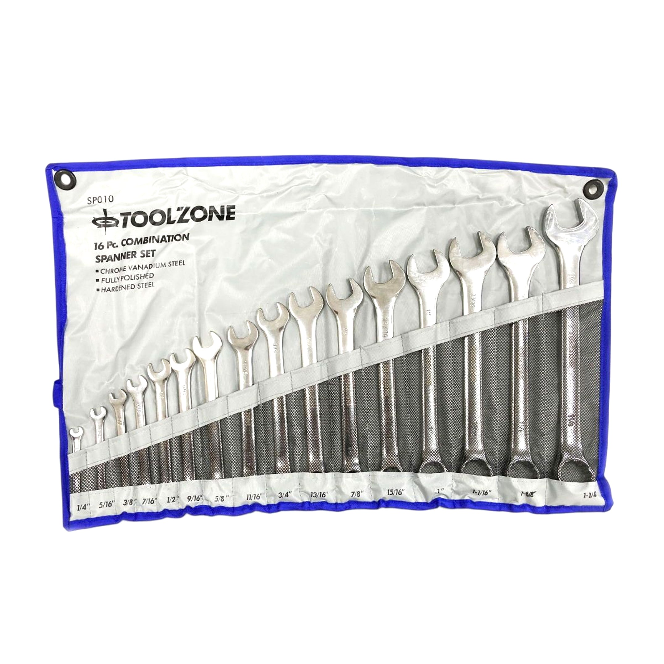 Toolzone Combination Spanner Set 16pc Af Chrome Vanadium Polished - Toolzone Kdpsp010
