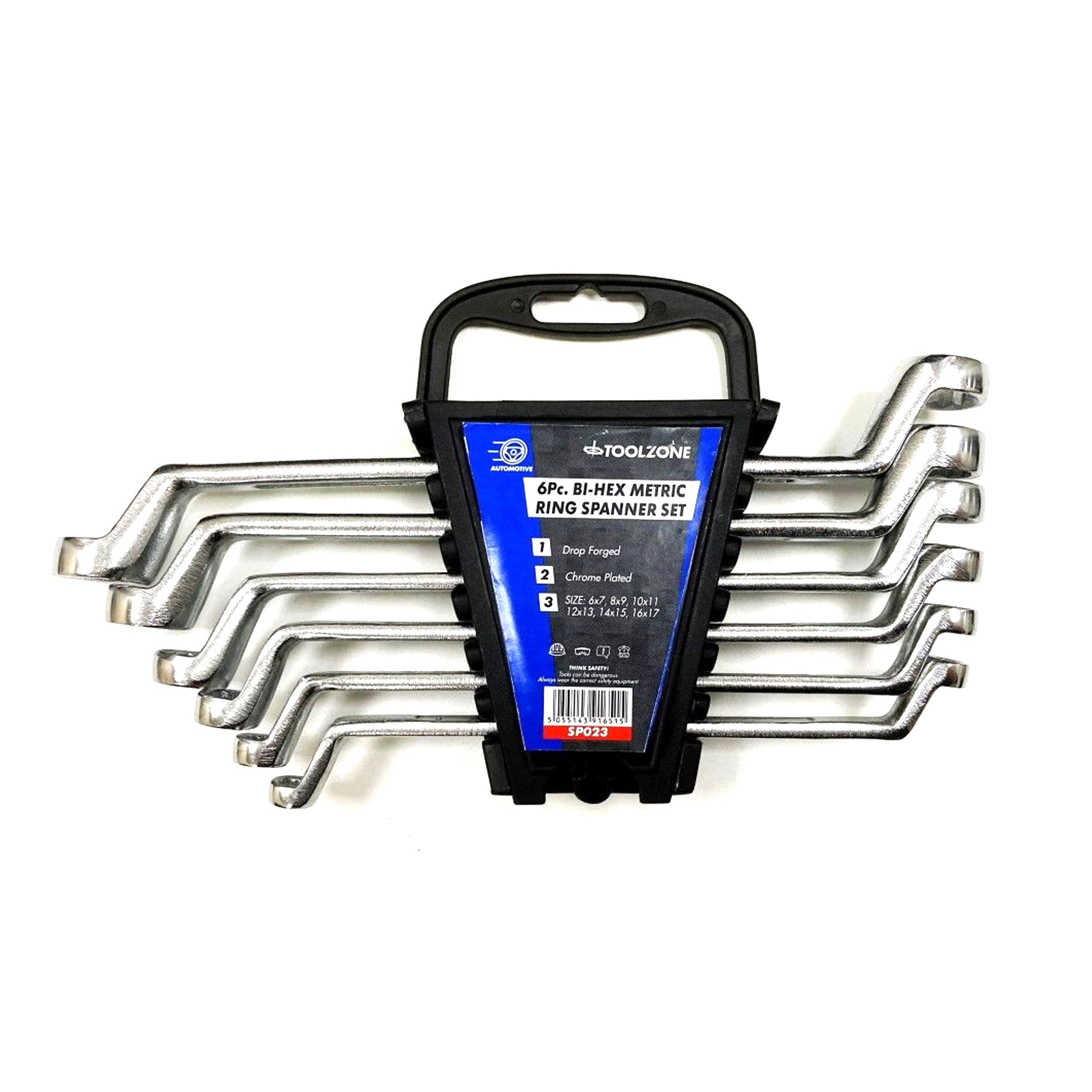 Toolzone Ring Spanner Set 6pc 6x7mm to 16x17mm Drop Forged Chrome Plated - Toolzone Kdpsp023