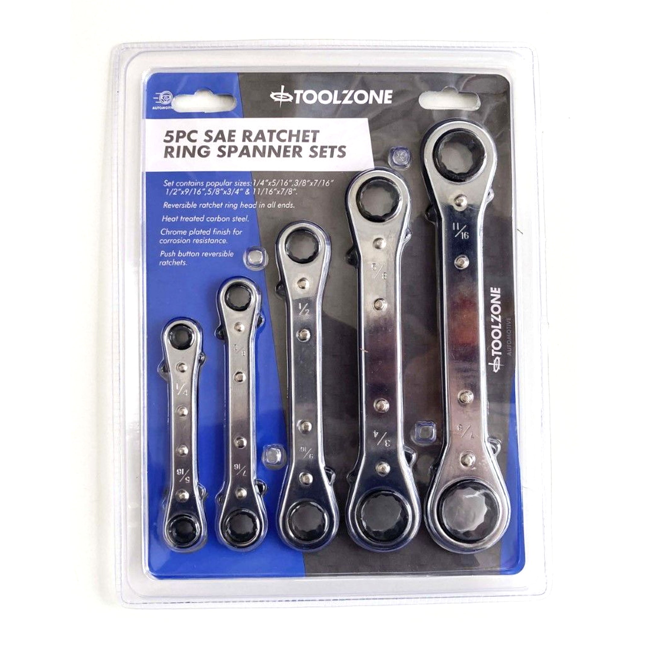Toolzone Flat Ratchet Ring Spanner Set 5pc Af Chrome Plated - Toolzone Kdpsp030
