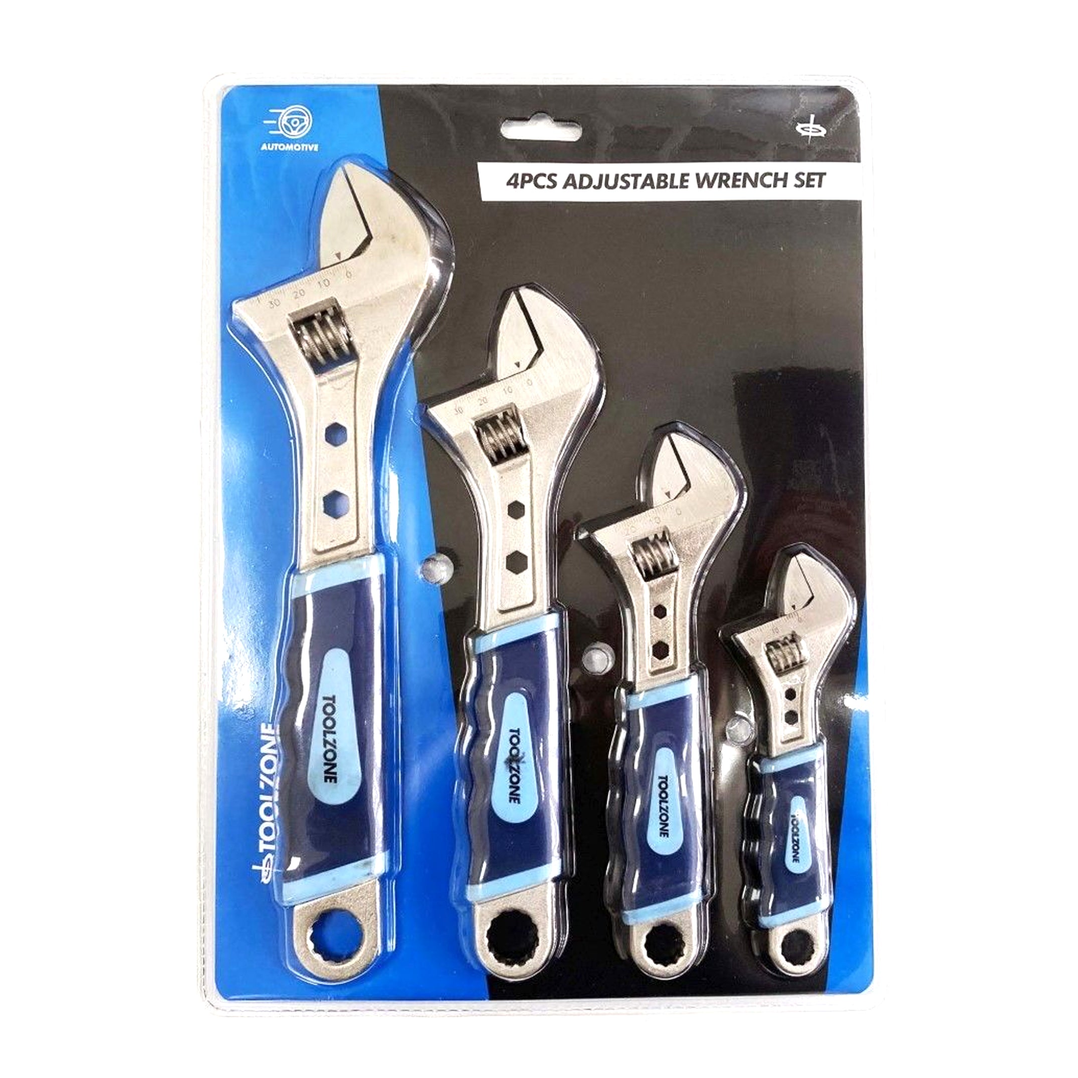 Toolzone Adjustable Spanner Set 4pc 6 8 10 12 Soft Grip Handles - Toolzone Kdpsp055