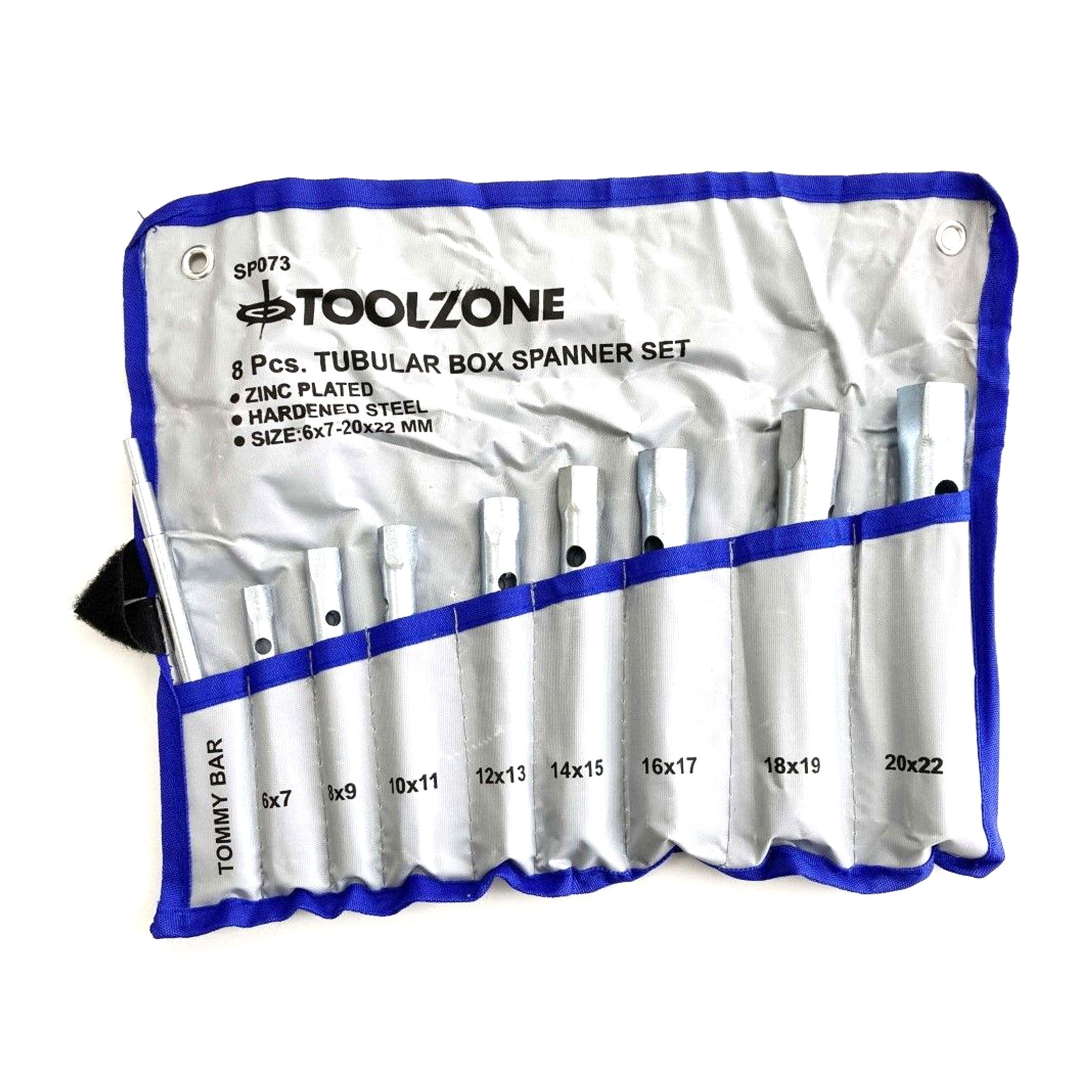 Toolzone Tubular Box Spanner Set 8pc 6x7 to 20x22mm with Tommy Bar - Toolzone Kdpsp073