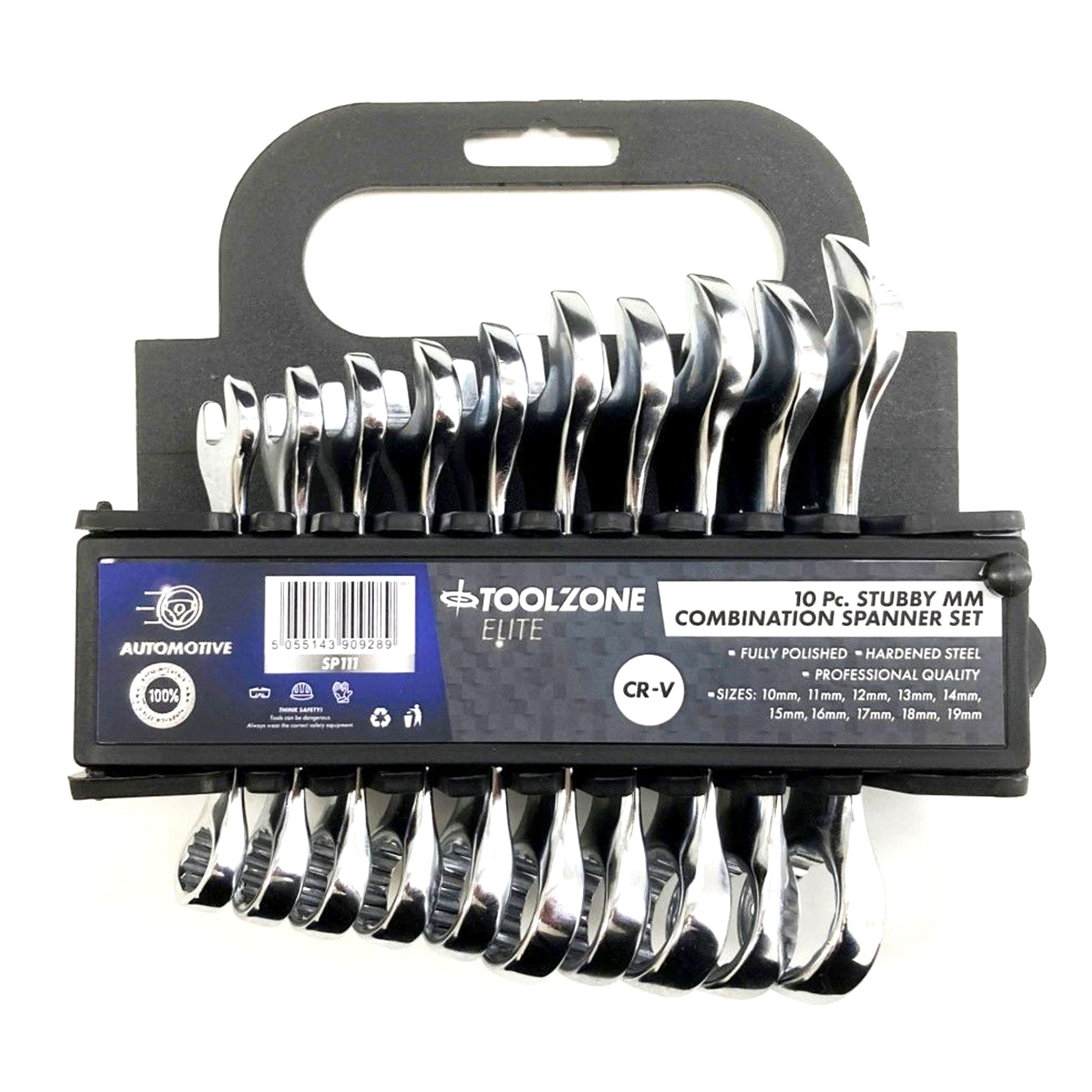 Toolzone Stubby Spanner Set 10pc 10 to 19mm Fully Polished Chrome Vanadium - Toolzone Kdpsp111