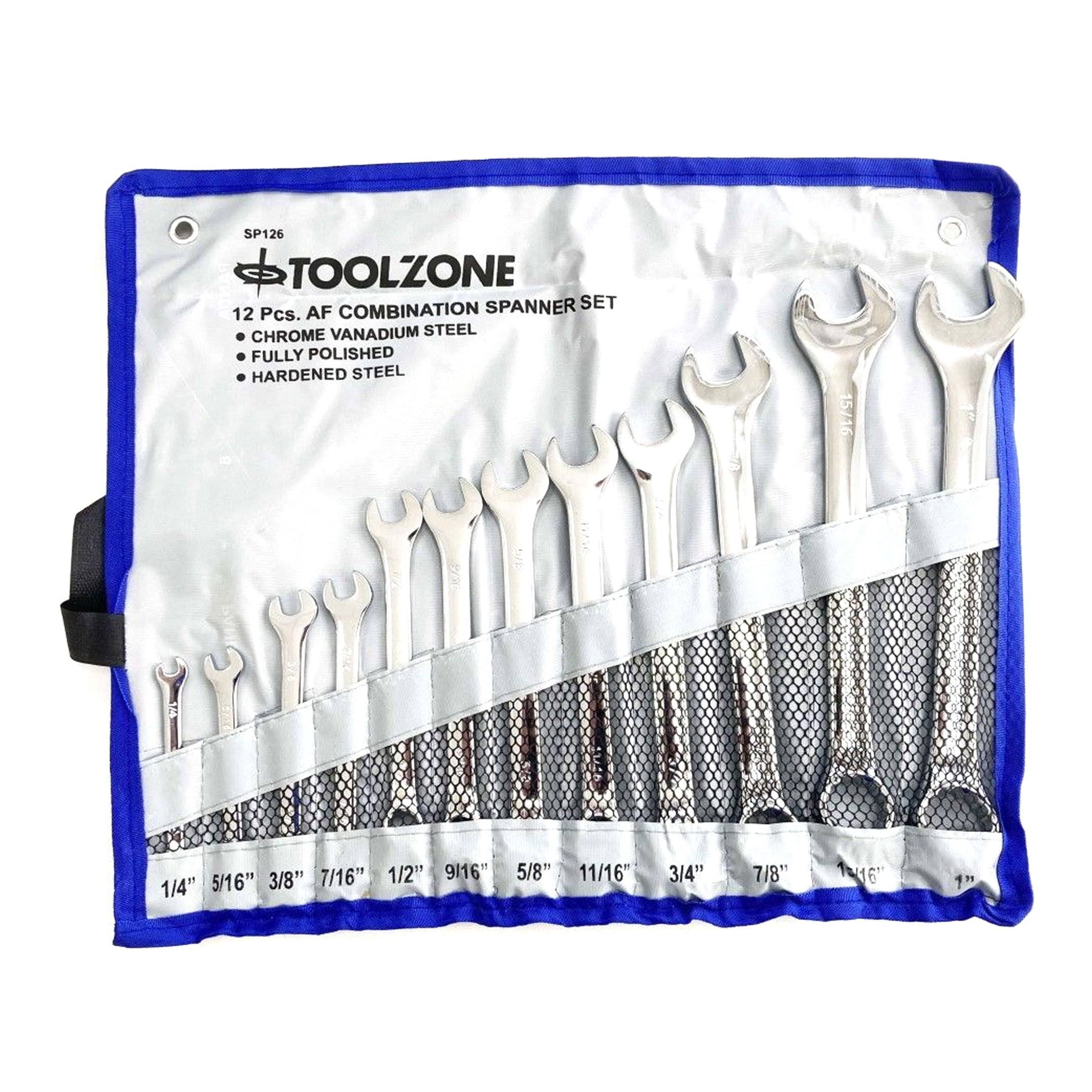 Toolzone Combination Spanner Set 12pc Af Chrome Vanadium Satin Finish - Toolzone Kdpsp126