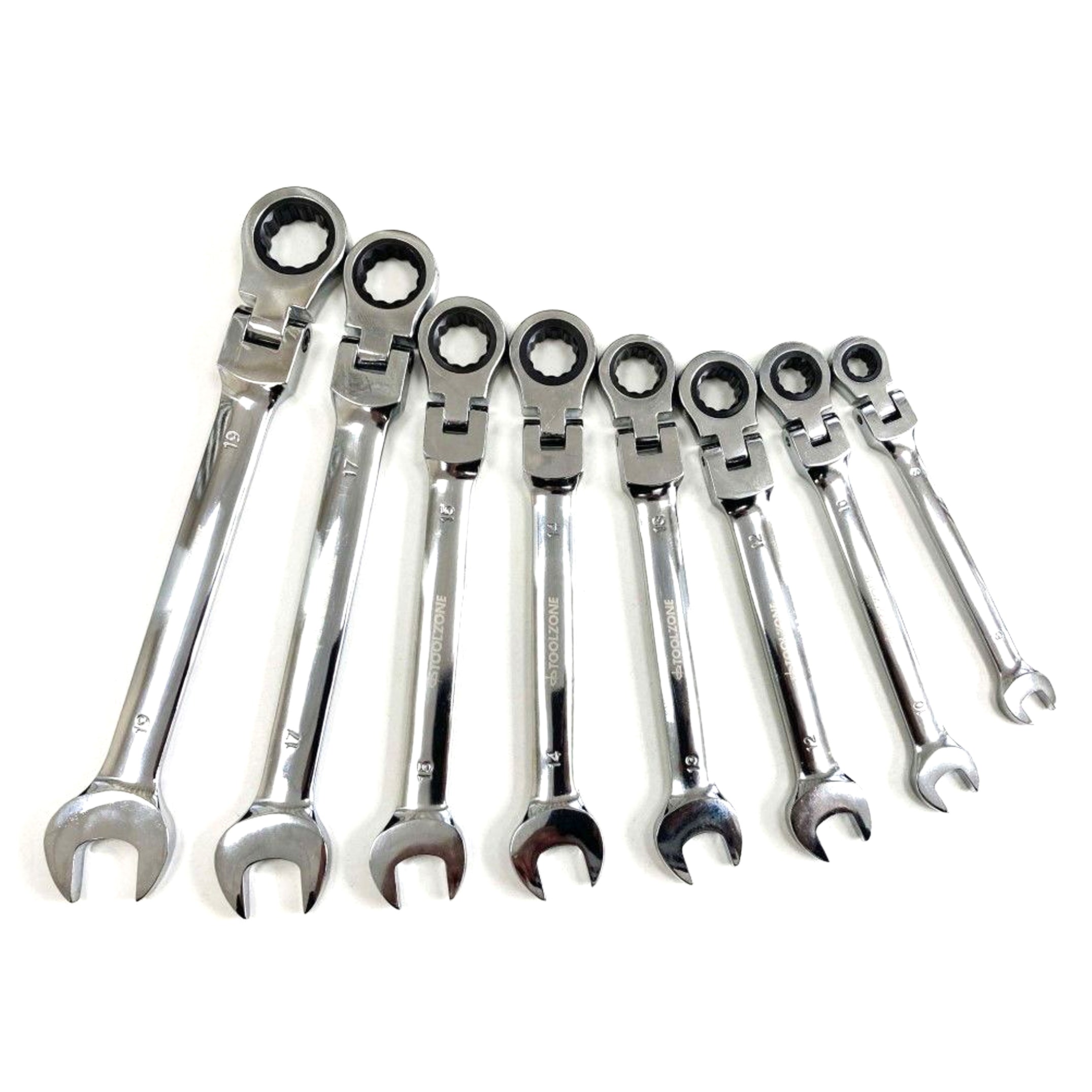 Toolzone Flex Ratchet Combination Wrench Set 8pc Metric Chrome Vanadium Polished Finish - Toolzone Kdpsp128