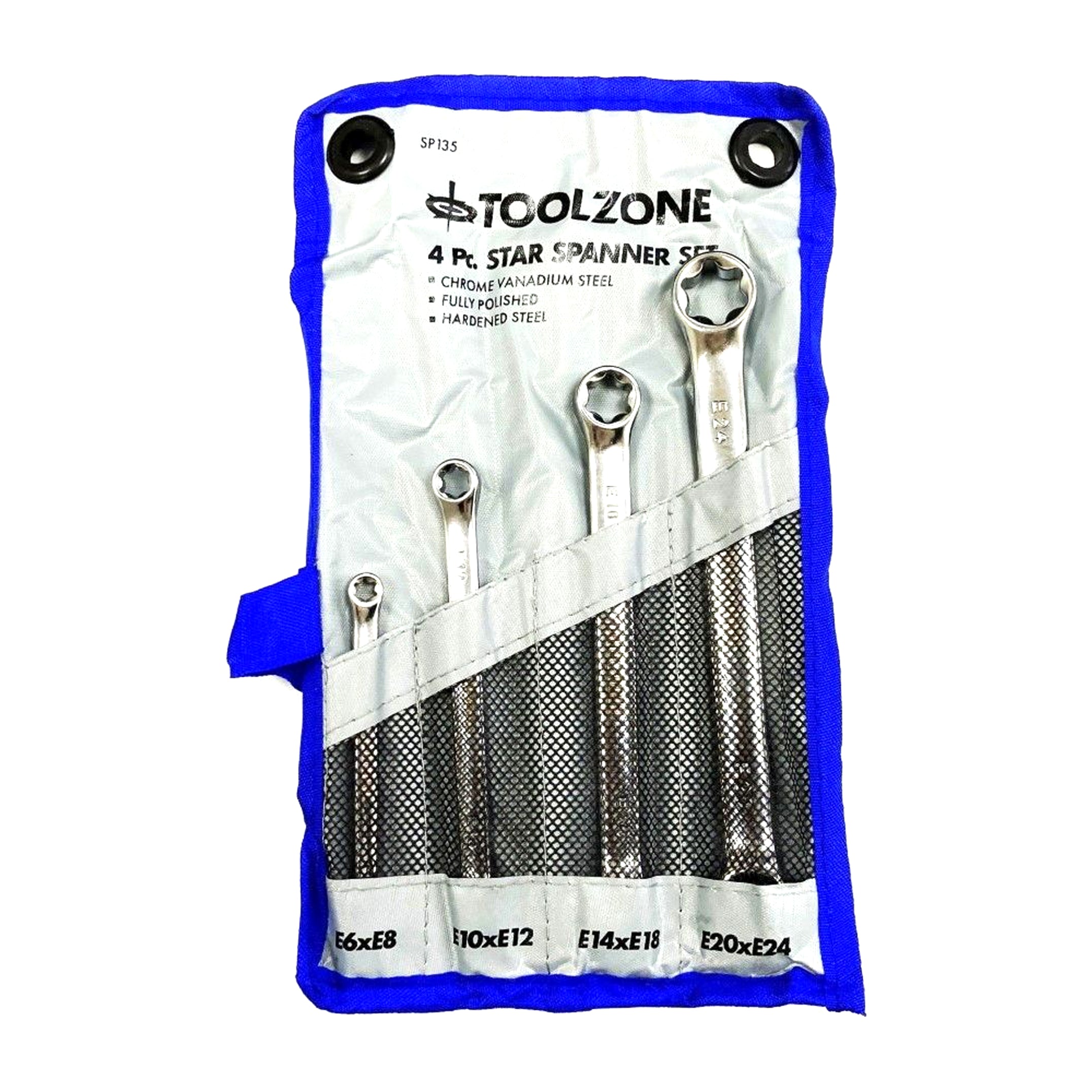 Toolzone Double End Ring Spanner Set 4pc Star Chrome Vanadium Fully Polished - Toolzone Kdpsp135